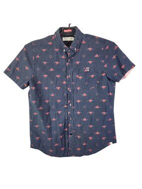 Mens Sovereign Code Blue & Pink Bee's Button Up Shirt Short Sleeve Size L